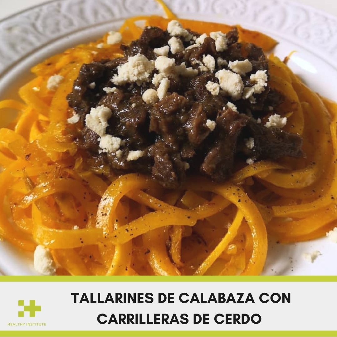 Recta saludable de Tallarines de calabaza con carrilleras de cerdo